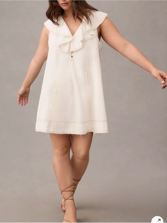 Pilcro Dresses & Skirts - Pilcro Anthropologie Ruffle V-Neck Cotton Shift Dress in Cream Size 2X